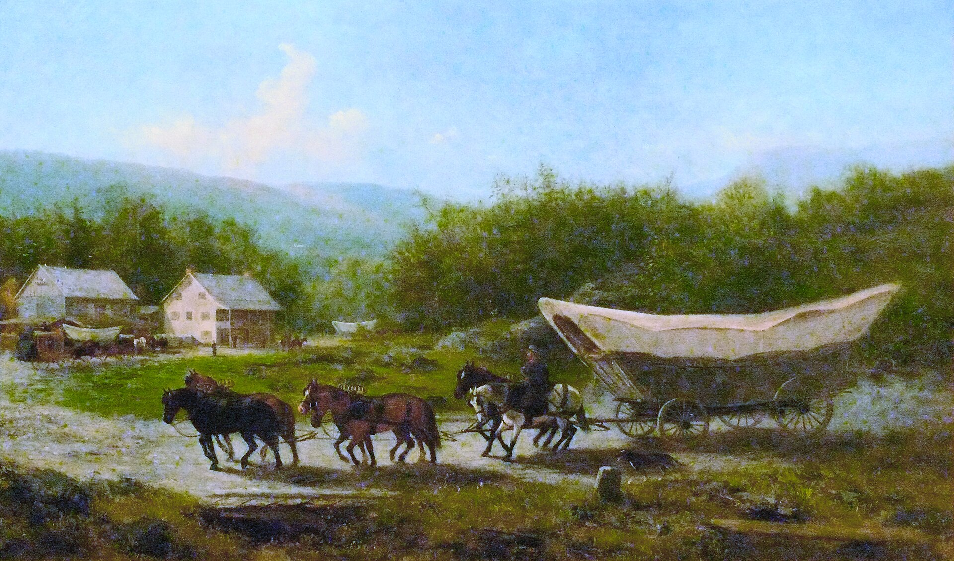 A painting of a Conestoga wagon from 1883 — Newbold Hough Trotter.